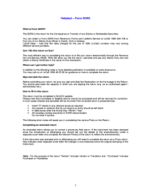 Sdr2 Stamp Duty Return for Conveyance or Transfer of Any Stocks Ireland  Form