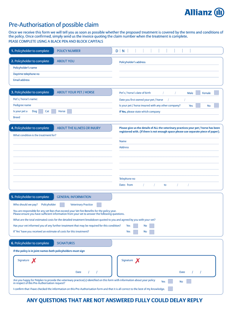  Petplan Claim Form 2008-2024