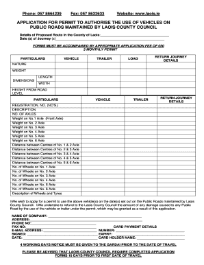  Abnormal Load Permit Application Form Laois County Council Laois 2008-2024