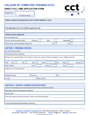 Computer Course Admission Form Format DOC