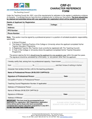 Character Reference Form Teaching Council