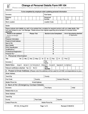  Change of Personal Details Form Hr 104 2012-2024
