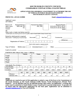 Abnormal Load Application South Dublin County Council  Form