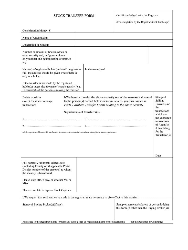 Stock Transfer Form Fillable