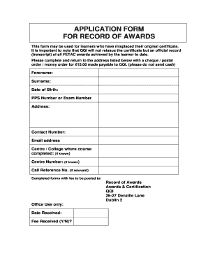 Fetac Certificate Replacement  Form