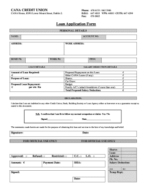 Loan Application Form CANA Credit Union