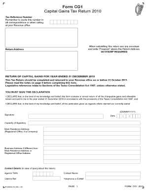  Form CG1 Capital Gains Tax Return Revenue Revenue 2010