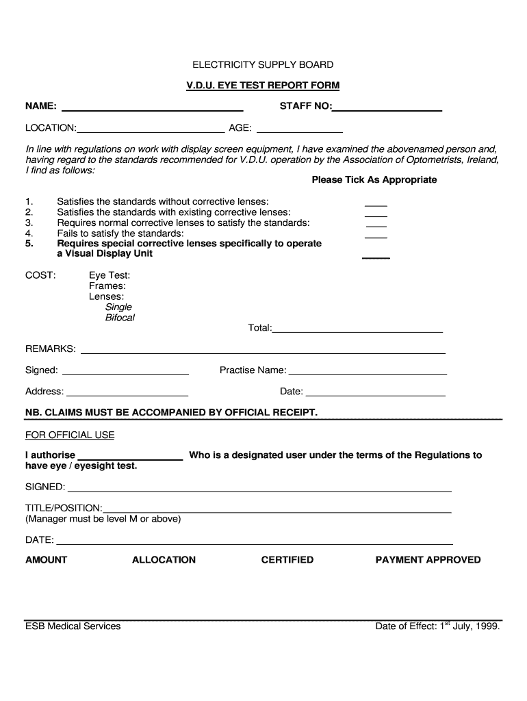 Eye Test Form PDF