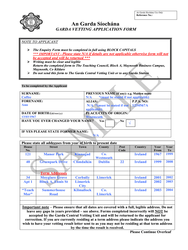 Garda Vetting Forms Download