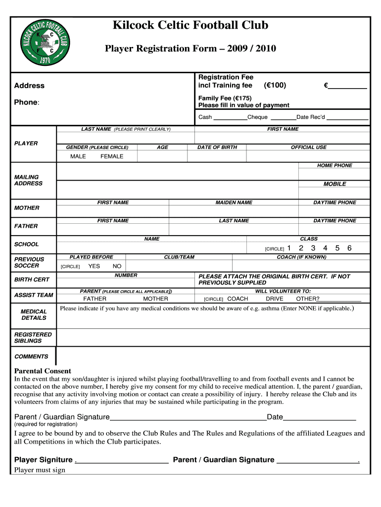  Football Club Registration Form India 2009-2024