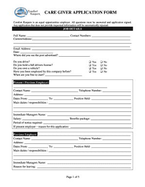 Comfort Keepers Application  Form