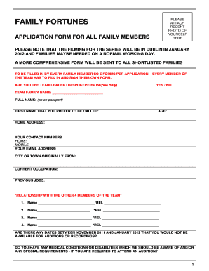 Family Fortunes Application Form