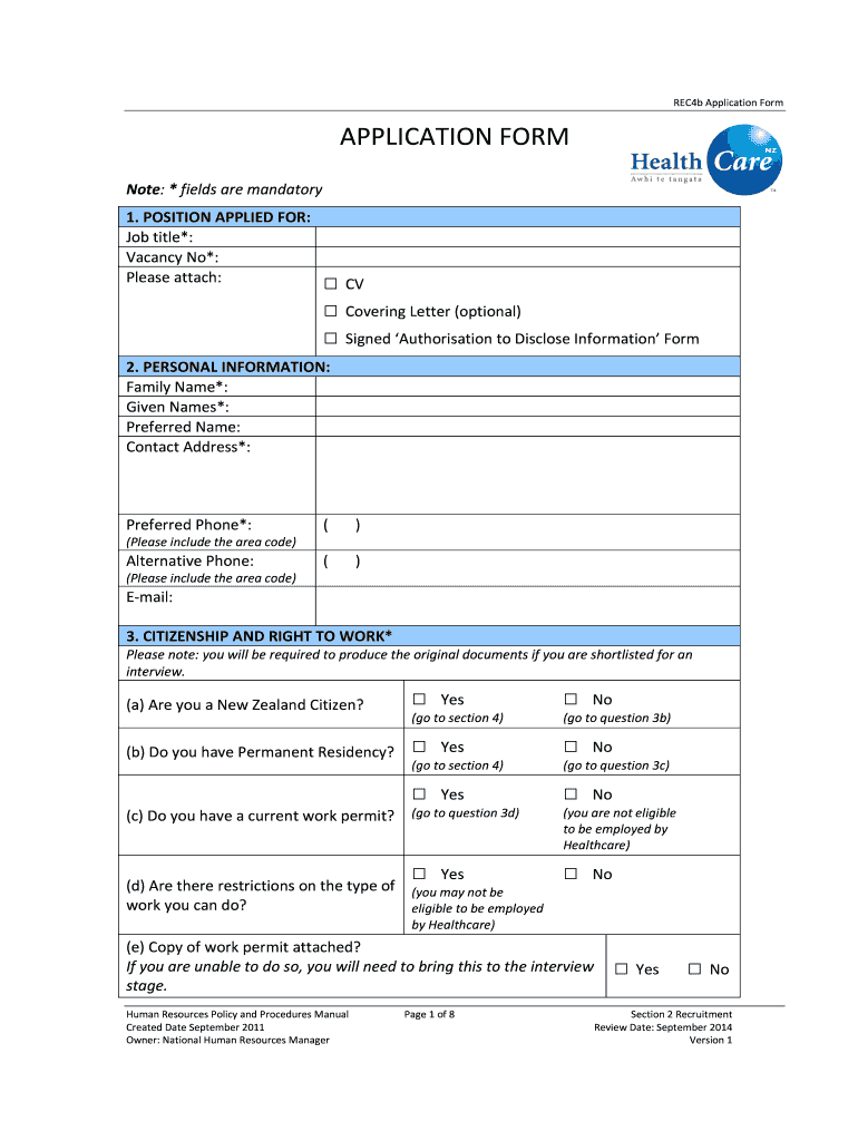  Download the Job Application Form  HealthCare NZ 2014-2024