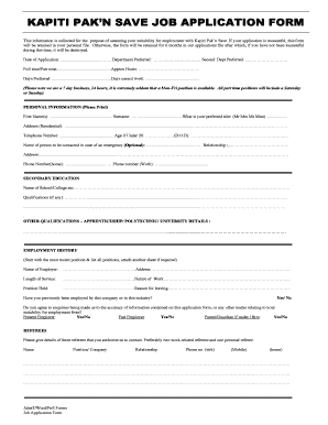 Pak N Save Job Application  Form