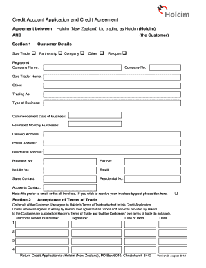 Account Application Form Template Nz