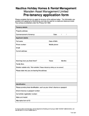 Pre Tenancy Application Form