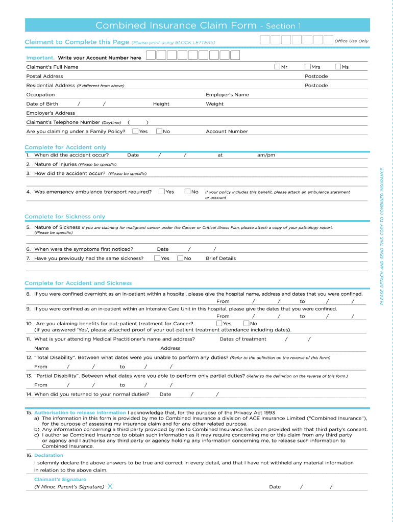  Combined Insurance Claim Form 2011