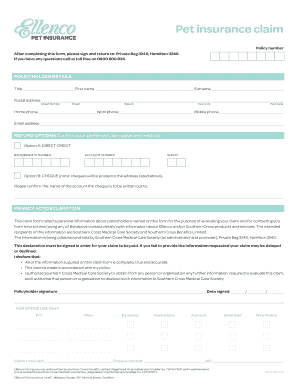 CLAIMS FORM Ellenco Pet Insurance