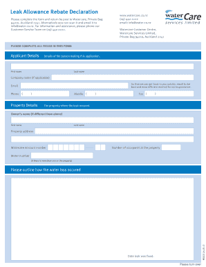  Watercare Leak Allowance Form 2013