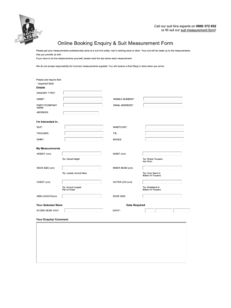 Suit Measurements Template  Form