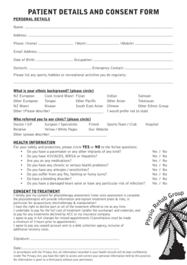 PATIENT DETAILS and CONSENT FORM Physio Rehab Group Physiorehabgroup Co