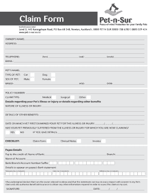 Petnsur Claim Form