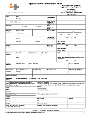 Riccarton Clinic Enrolment  Form