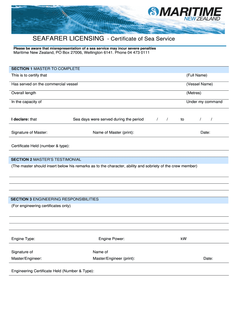 Sea Service Certificate  Form