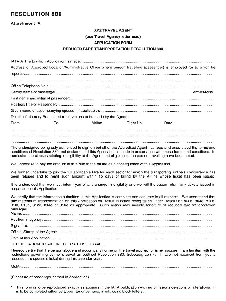 Iata Resolution 880  Form