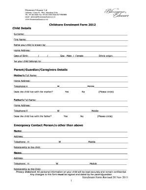 Childcare Enrolment Form