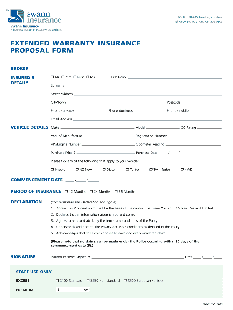  Proposal to Client for Extended Warranty 2009-2024