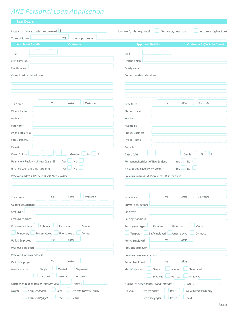 Anz Loan Application Form