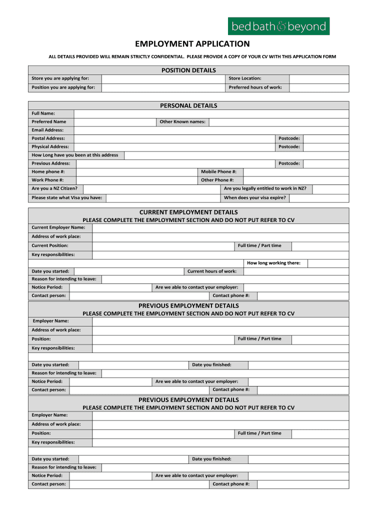 Bed Bath and Beyond Application PDF  Form
