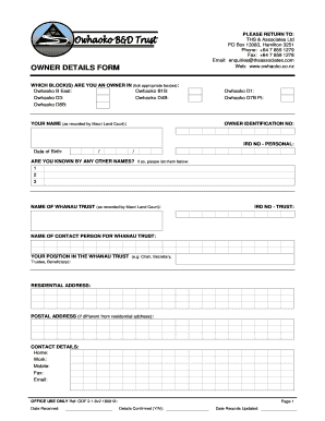 Owhaoko B and D Trust  Form