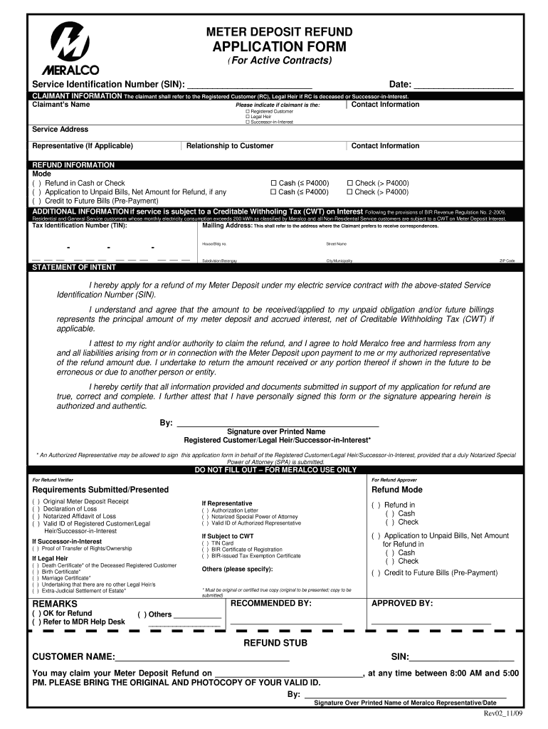  Meralco Application Form 2009-2023