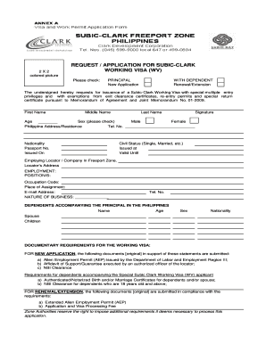 Subic Clark Working Visa  Form