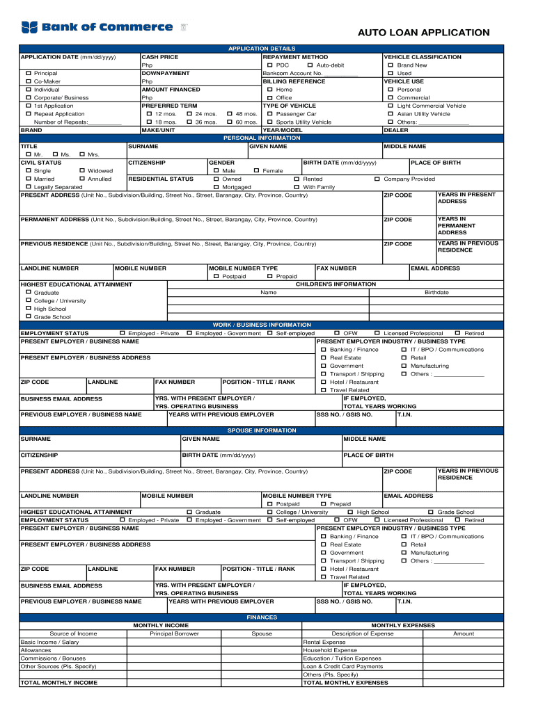 Auto Loan Credit Application Form PDF