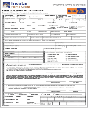 Insular Ready Cash Loan Form