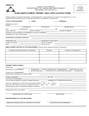 Alien Employment Permit Application Form