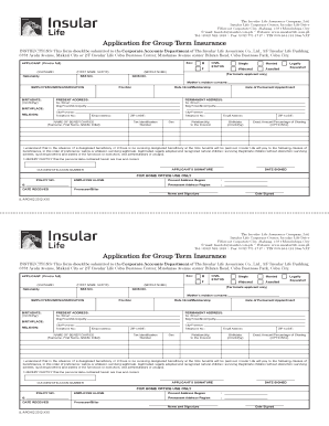 Insular Life Application for Group Insurance Plan  Form