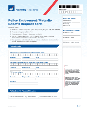 Form for Axa Maturity Benefit