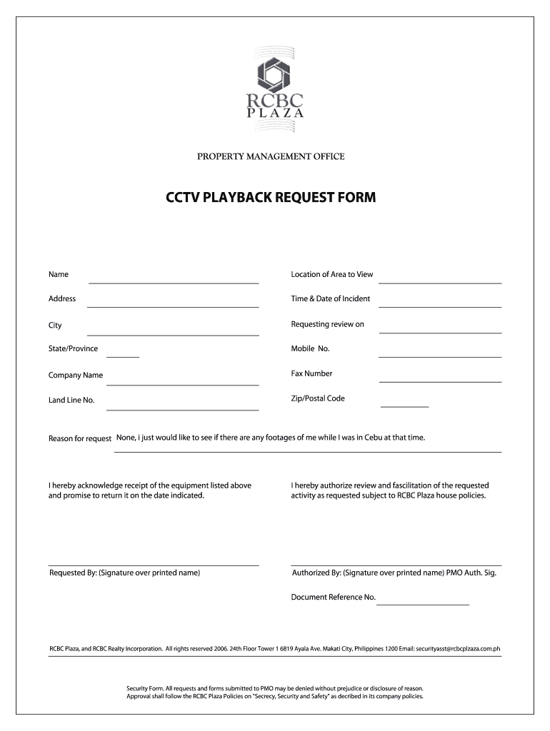 Cctv Footage Request Form Template