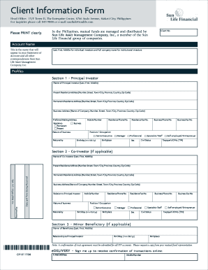 Client Information Form Sun Life Financial Philippines