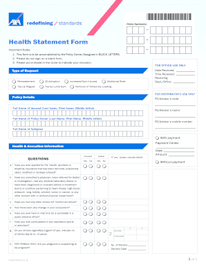  Health Statement Form 2011