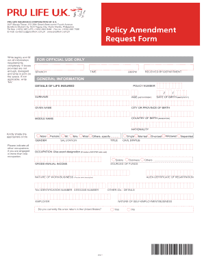 Amendment of Application Pru Life Uk  Form