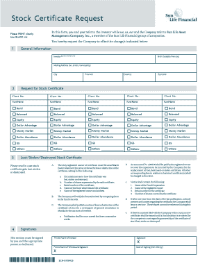 Sun Life Financial Stock Certificate  Form