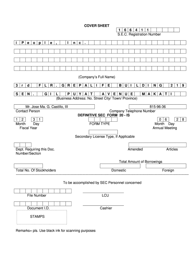 Sec Cover Sheet for Gis Excel  Form