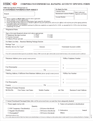 Corporatecommercial Banking Account Opening HSBC Philippines  Form