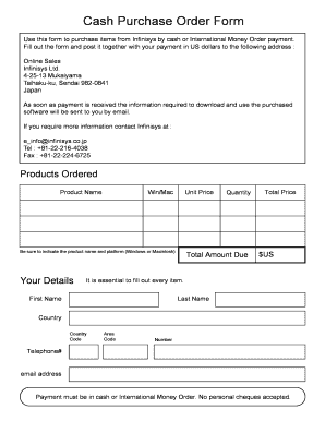 Cash Order Form