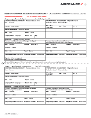 Formulaire Unaccompanied Minor